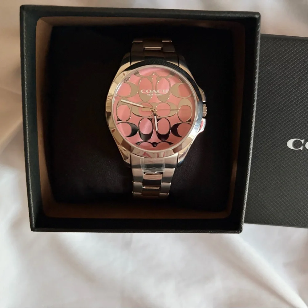 Coach Pink Dial Silver Bracelet Watch